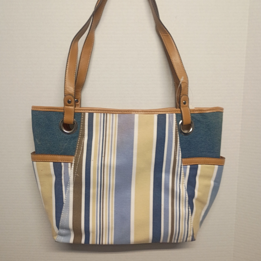 Striped Blue and Tan Women's Tote Bag